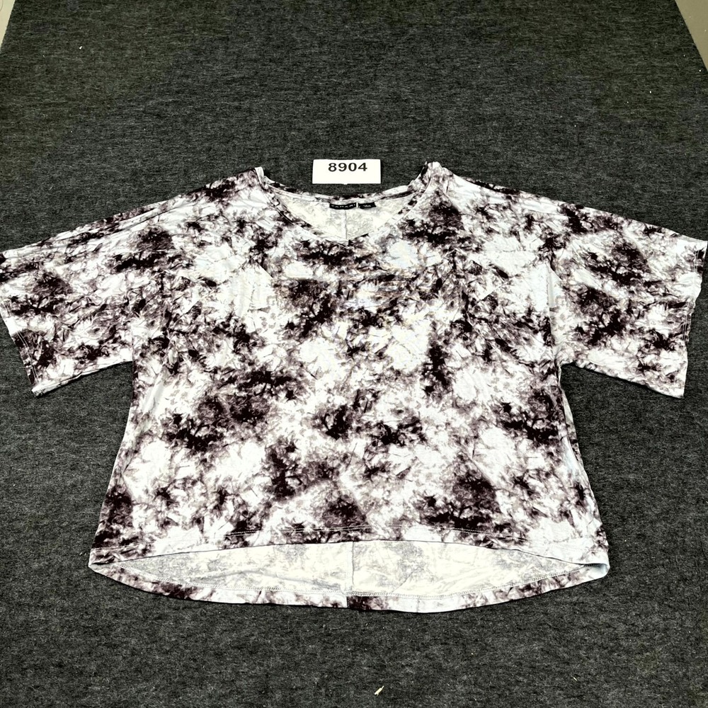 Tahari Cropped T Shirt Womens XL Black White Tie Dye Short Sleeve V Neck Outdoor